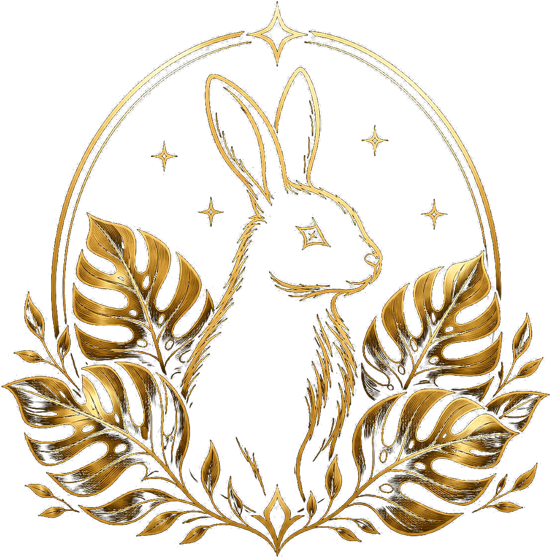 Wild Bunnie Botanicals gold rabbit and Monstera emblem