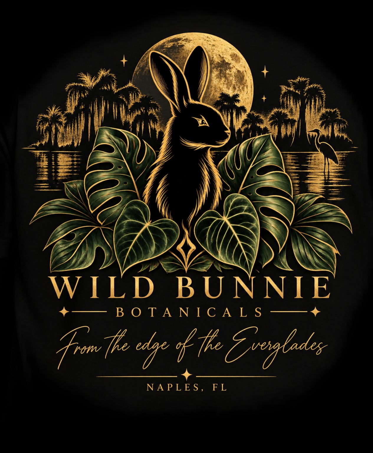 Wild Bunnie Botanicals moonlit Everglades rabbit and botanical logo